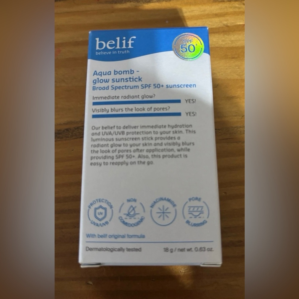 Belif Aqua Bomb Glow Sunstick SPF 50+ Sunscreen 0.63oz/18g Exp 01/27 Beauty New